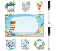 MENIFEND Cruise Ship Door Decorations Magnetic - 7 Pcs Cruise Door Decorations, Cruise Squad Magnet Stickers, Cruise Door Decor for Fridge Refrigerator Carnival Cruise Party, with 2 Pcs Pen