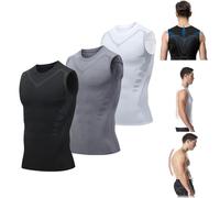 Menionic Tourmaline Posturecorrector Vest, Posture Corrector, Back Brace Posture Corrector, Body Shaper for Men,Ionic Shaping Sleeveless Shirt for Men (UK, Alpha, M, Regular, Regular, Mixed 3Pcs)
