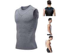 Menionic Tourmaline Posturecorrector Vest, Posture Corrector, Back Brace Posture Corrector, Body Shaper for Men,Ionic Shaping Sleeveless Shirt for Men (UK, Alpha, XL, Regular, Regular, Grey)