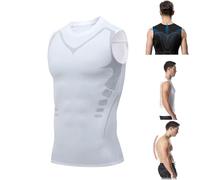 Menionic Tourmaline Posturecorrector Vest, Posture Corrector, Back Brace Posture Corrector, Body Shaper for Men,Ionic Shaping Sleeveless Shirt for Men (UK, Alpha, M, Regular, Regular, White)