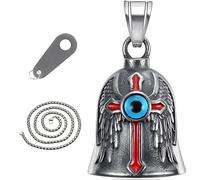 Menisovia Guardian Bell Motorcycle - 3D Cross Angel Evil Eye Design, Titanium Steel Gremlin Bells for Motorcycles, Biker Charm Gift, Silver, 1 Piece, Standard size, Titanium, No Gemstone
