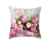 Menitn 45 x 45 cm Mediterranean Style Peach Velvet Home Decorative Cushion Cover Colourful Pink Flower 3D Digital Print Throw Pillow Case (13#)