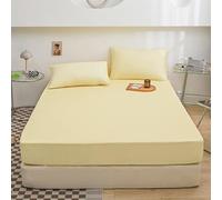Menkala Fitted Sheet 140 x 200 cm Yellow Light Yellow Plain Mattress Protector Super Soft Polyester Microfibre Fitted Sheet for Mattresses Topper up to 25 cm