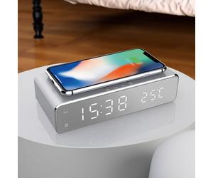 Menkind RED5 Wireless Charging Alarm Clock Silver