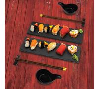 Menkind Treat Factory Sushi Serving Set Featuring Elegant Slate Platters & Bamboo Mat in Black Menkind Black