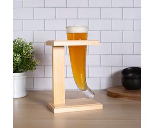 Menkind #Winning Viking Horn Glass on Wood Stand - 300ml in Clear Menkind Clear