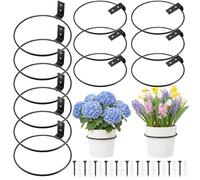 Menkxi 12 Pcs 10 Inch Flower Pot Holder Wall Planter Ring Hanger Metal Wall Plant Hanging Pot Holder Mounted Hanging Bracket for Indoor Outdoor Home Garden Plant Flower Display, Black