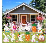 Menkxi 12 Pcs Easter Yard Signs with 24 Wooden Stakes; Plastic; 9.5 x 15.8 inches (24 x 40 cm) Bunny, 15 x 7.9 inches (38 x 20 cm) Carrot; Outdoor Easter Party Decorations