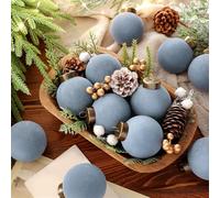 Menkxi 12 Pcs Velvet Christmas Balls Bulk Dusty Blue 2.36'' Flocked Christmas Tree Ball Ornaments Xmas Decorative Hanging Ornaments for Holiday Hanging Home Decor