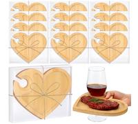 Menkxi 12 Set Wine Appetizer Plates Mini Charcuterie Boards with Wine Glass Holder and Box Gifts for Bridal Shower Game Prizes Wooden Cocktail Cheese Plate for Guests Baby Shower(Heart,Light Color)