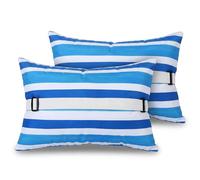 Menkxi 2 Pack 17"x10" Inflatable Beach Pillow with Removable Cover, Beach Chair Backpacking Pillow with Strap Stripe for Summer Sand Pools Travel Vacations(Blue White)