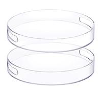 Menkxi 2 Pcs 12 Inch Acrylic Round Tray with Handles Sturdy Clear Round Serving Decorative Circle Tray for Kitchen Bathroom Vanity Coffee Table Ottoman Food Tea Snacks