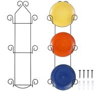 Menkxi 2 Pcs Vertical Wall Plate Holder for Display Plate Hanger Includes Non Adjustable Brackets Wall Mount Plate Rack for Display Plates Dishes(3 Tier,Black)