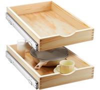 Menkxi 2 Set Pull out Tray Cabinet Organizer Wooden Pull Drawers storage Slide out Pantry Shelf for Base Cabinet Kitchen Gentle Close Fully Assembled Accessories(Wood Color,15'' X 21'' X 3'')