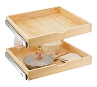 Menkxi 2 Set Pull out Tray Cabinet Organizer Wooden Pull Drawers storage Slide out Pantry Shelf for Base Cabinet Kitchen Gentle Close Fully Assembled Accessories(Wood Color,24'' X 21'' X 3'')