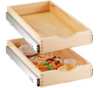 Menkxi 2 Set Pull out Tray Cabinet Organizer Wooden Pull out Drawers Organizer Slide out Pantry Shelf for Base Cabinet Kitchen Gentle Close Fully Assembled Storage Accessories(12'' X 21'' X 3")
