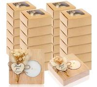 Menkxi 24 Sets Wedding Wooden Tealight Candles Holders Bulk Wedding Party Favors for Guests Square Thank You Candle for Anniversary Engagement Table Centerpiece Bridal Shower Baby Shower (Light Wood)