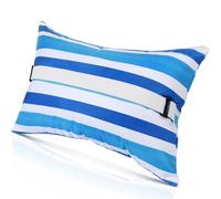 Menkxi 24"x15" Inflatable Beach Pillow with Removable Cover, Beach Chair Backpacking Pillow with Strap Stripe for Summer Sand Pools Travel Vacations(Blue White)