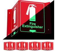 Menkxi 4 Pcs Fire Extinguisher Projecting Sign Glow in The Dark 2 Sided V Shaped Acrylic Fire Extinguisher Sign with Down Arrow, 6" x 5" for Business Shopping Mall Office Restaurant Home Supplies