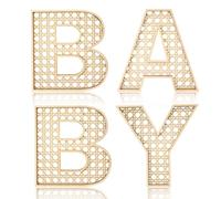 Menkxi 4 Pcs Wooden Nursery Decor Baby Letters Sign Rattan 8 Inch Wood Wildflower Nursery Letters Boho Wall Decor for Baby Shower Newborn Birthday Gift