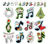 Menkxi 48 Pcs Christmas Music Note Ornaments for Tree Treble Clef Wooden Christmas Ornaments Vintage Musical Notes Decorative Xmas Hanging Ornaments with Rope Home Rock Roll Party Decorations