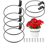 Menkxi 6 Pcs 10 Inch Flower Pot Holder Wall Planter Ring Hanger Metal Wall Plant Hanging Pot Holder Mounted Hanging Bracket for Indoor Outdoor Home Garden Plant Flower Display, Black