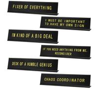 Menkxi 6 Pcs Funny Desk Sign Plaques for Office Decor, Novelty Desk Sign Nameplate for Manager Gifts Work Accessories, Letters on Black Background, 10 x 2 Inches(Gold Letters, Black Base)