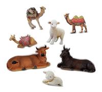 Menkxi 7 Pcs Christmas Nativity Animals Set: Wood Animal Nativity Scene with Camel, Sheep, Donkey, Cow Figurines for Holy Family, Indoor/Outdoor Party Decoration Gift