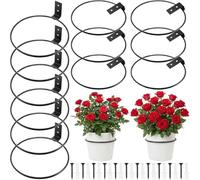 Menkxi Flower Pot Holders Wall Mounted Metal Plant Ring, 12 Pcs, 10.5 Inch | Black Hanging Bracket for Outdoor Indoor Garden, Space Saving Vertical Display, Screws Included, Planter Ring Organizer