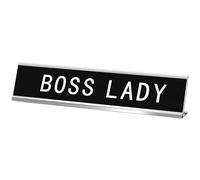 Menkxi Funny Desk Signs for Office, Novelty Nameplate Office Decor Black Desk Plaque for Women Men Coworker Gift Home Supply Accessories, 10 x 2 Inch(Boss Lady)