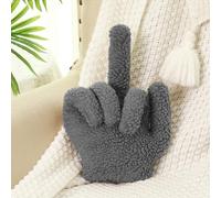 Menkxi Middle Finger Decorative Pillow 13.78 x 9.84 in Funny Shaped Sherpa Fleece Throw Pillow Warm Soft Plush Emoticon Cushion Middle Finger Decor for Couch Middle Finger Gag Gift (Dark Grey)