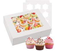 Menmamenma 12 Hole Cupcake Boxes, 6 Pack, White Cupcake Boxes with Window For Carrying Desserts And Displaying Tasty Muffins, Cupcakes, Fairy Cakes, Treats (12 Holes)