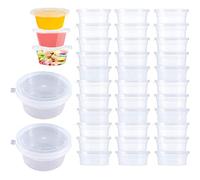 Menmamenma 50 Pack Small Containers with Lids for Storage Slime Containers Sauce Pots Plastic Leakproof Cups for Jars, Dips, Salads, Chutney, Restaurants, Takeaway, Catering (70mmx60mmx30mm)