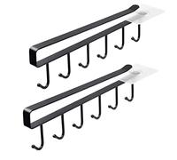 Menmamenma Mug Holder Under Cabinet Cup Rack Organizer with 6 Hooks Under Shelf Hanger Drilling Free Drying Cupboard Storage for Kitchen Restaurant Hanger Tea Cup Display Rack - Black