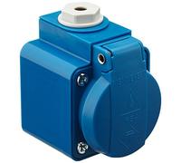 MENNEKES 10082 SCHUKO Wall Mounted Socket, 3 Plug-In Terminal, IP 44 Protection, 2P+E Pole, 16 A Current, 230V, Blue