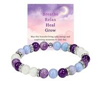 Menopause Bracelet for Women, Natural Crystal Beaded Elastic Bracelet Hot Flashes & Anxiety Relief, Adjustable Amethyst Healing Gemstones Jewelry Gift for Mom Wife