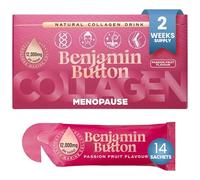 Menopause Collagen Liquid 12,000mg -14x Marine Collagen Peptide Sachets with Red Clover, Maca, Reishi, Vitamins C,D3,K2,Biotin & Zinc-Skin, Hair,Joint & Hormone Support - Benjamin Button®Passion fruit