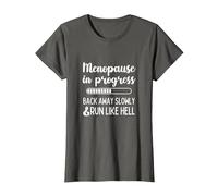 Menopause in Progress Funny Menopausal Hot Flashes T-Shirt, Women, Asphalt Grey, Medium