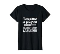 Menopause in Progress Funny Menopausal Hot Flashes T-Shirt, Women, Black, X-Small