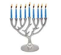 Menorah Candle Holder 9 Branch, Hanukkah menorah for Shabbat,Tabernacle, Home Decor Ornaments Table Centerpiece Display. (Nickel Finish)