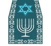 Menorah Hanukkah Table Runner, Star of David Chanukah Holiday Kitchen Dining Decoration for Home Party 13x72 Inch The (Blue, 183x33cm)