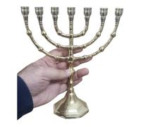 Menorah Modern Candle Holder 7 Seven Branches Brass Pure Copper Menora - 9 Inches High