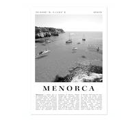 Menorca - Spain Travel Poster, Black & White Print, City Landmark. Modern Home Wall Decor For Living Room Bedroom, Archival Matte, A4 (Print Only) - 29.7x21cm