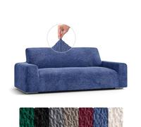 Menotti 3 Seater Sofa Cover - Velvet Couch Slipcovers Sofa Protector Soft Fabric Slipcover 1-Piece Form Fit Stretch Elastic Stylish Furniture Cover - Made in Italy - Velvet (Blue, 3 Seater)