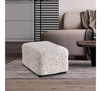 Menotti Footstool Ottoman Foot Rest Slip Cover for Sofa and Armchair Stretch Elastic Fabric Protector Microfibra Printed- Vittoria White (Footstool)