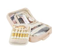 MENRU Travel Makeup Bag Large Capacity Cosmetic Organizer Waterproof Leather Toiletry Bag with Brush Holder and Handle Portable Cosmetic Storage Bag for Women Girls Gift, Pink, L