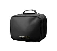 MENRU Travel Makeup Bag Large Capacity Cosmetic Organizer Waterproof Leather Toiletry Bag with Brush Holder and Handle Portable Cosmetic Storage Bag for Women Girls Gift, Black