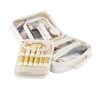 MENRU Travel Makeup Bag Large Capacity Cosmetic Organizer Waterproof Leather Toiletry Bag with Brush Holder and Handle Portable Cosmetic Storage Bag for Women Girls Gift, White, L