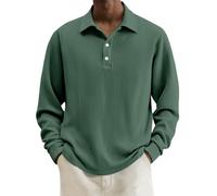 Mens 1/4 Button Shirt Polo Golf T-Shirts Tops Long Sleeve Shirt Casual Regular Solid Tennis Rugby Sweatshirts Pullover Classic Spring Autumn Work Hiking Sweatshirt Green