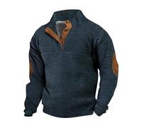 Mens 1/4 Button Sweater, Mens Stand Collar Sweater, Knitted Long Sleeve Pullover Sweatshirts, Casual Warm Pullovers, Retro Classic Sweatshirts With Elbow Pads At Autumn Winter